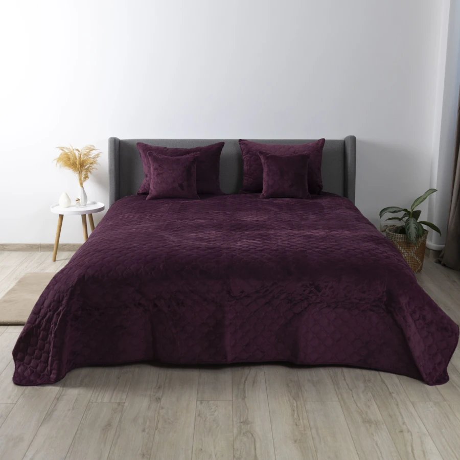 Покривало ТЕП "VELOUR" Бордо/Ромб круглий