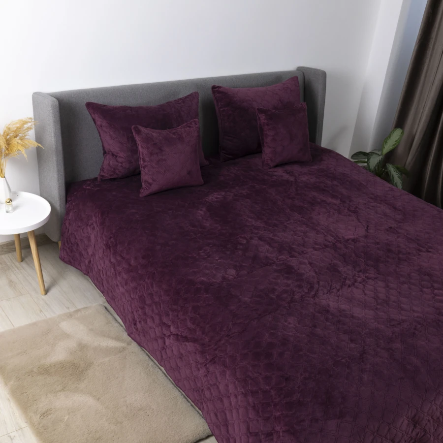 Покривало ТЕП "VELOUR" Бордо/Ромб круглий