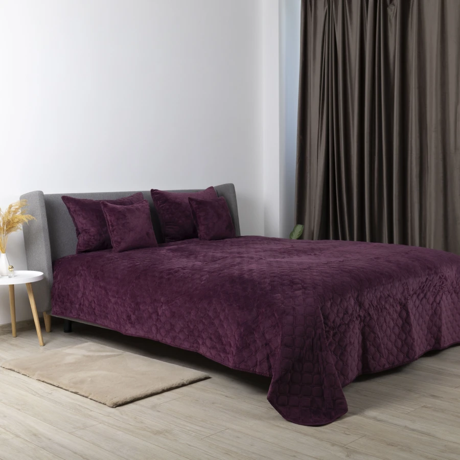 Покривало ТЕП "VELOUR" Бордо/Ромб круглий