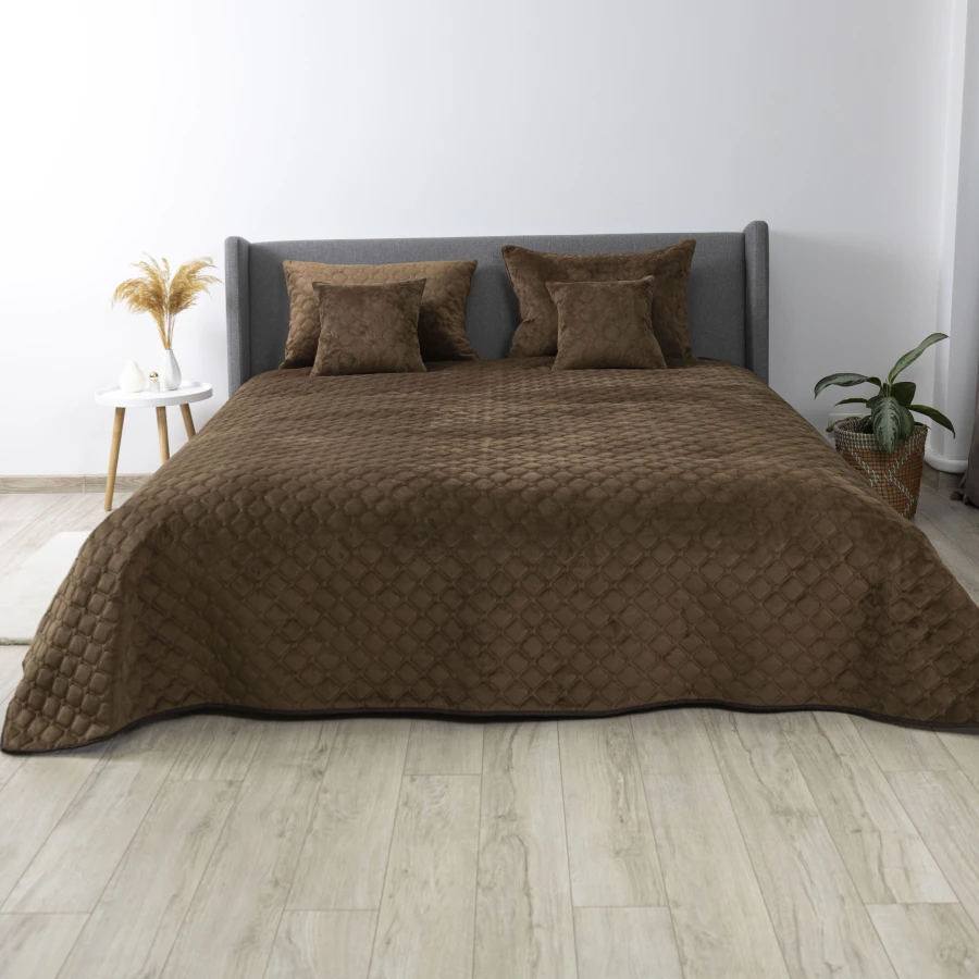Покривало ТЕП "VELOUR" Коричневе/Ромб круглий
