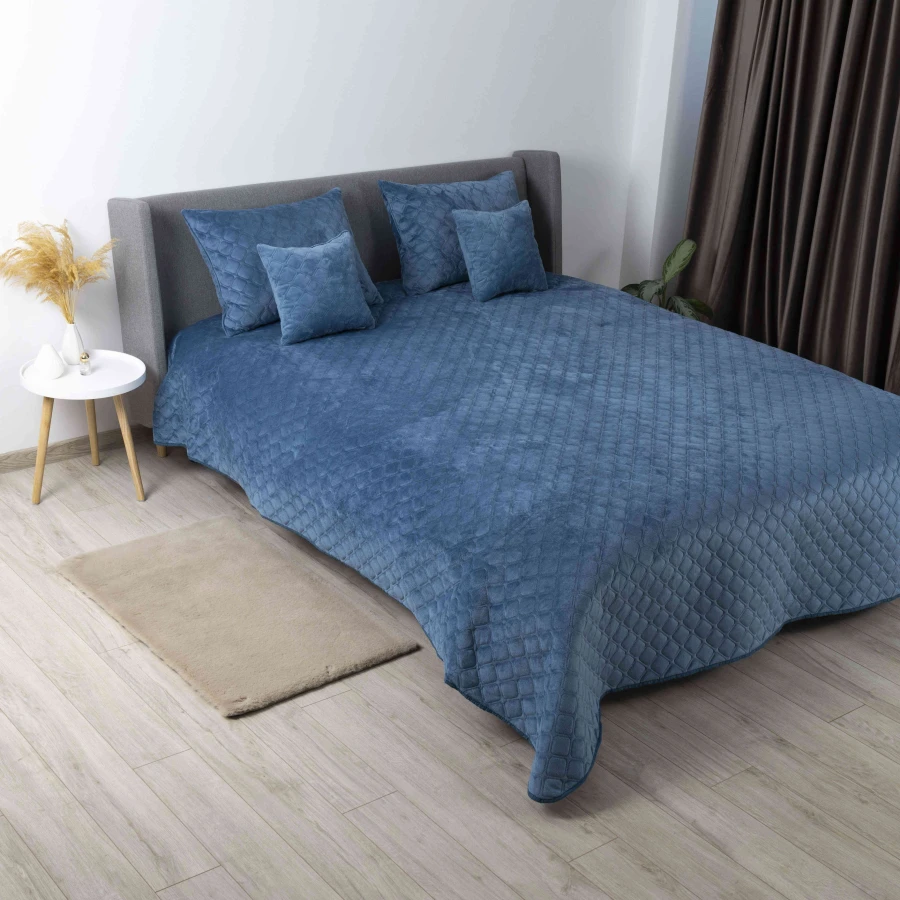 Покривало ТЕП "VELOUR" Cиній/Ромб круглий